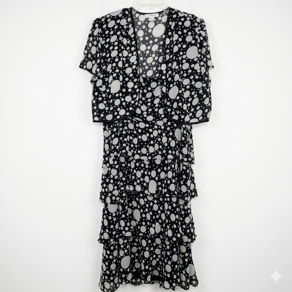 DressBarn 16W 2-Piece Set | Black & White Polka Dot Tiered Ruffle Sundress